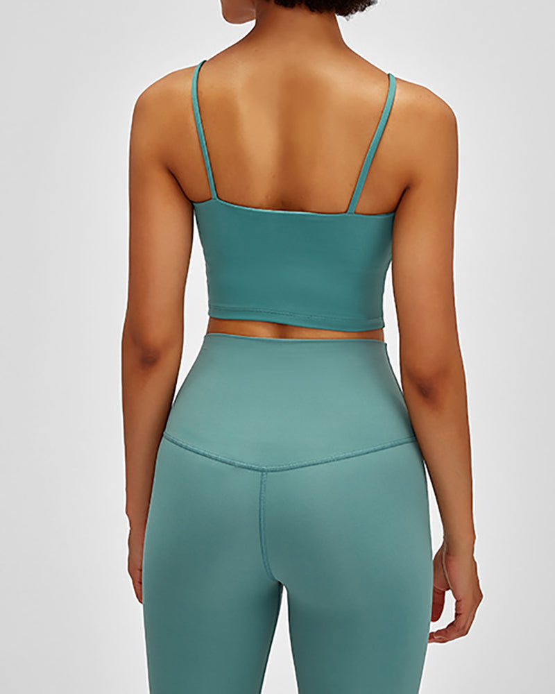 Women Solid Color Strap Sports Running Yoga Tops Vest S-XL