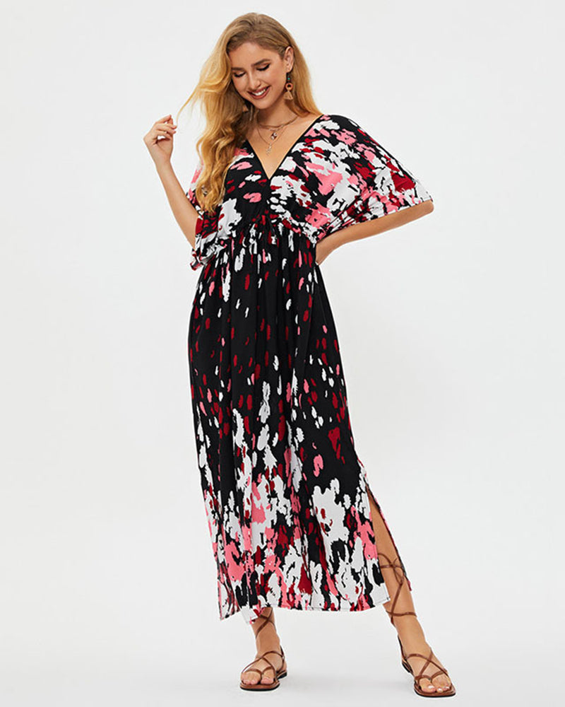 Florals Boho V Neck Elegant Beach Dresses Zebra Black Pink One Size