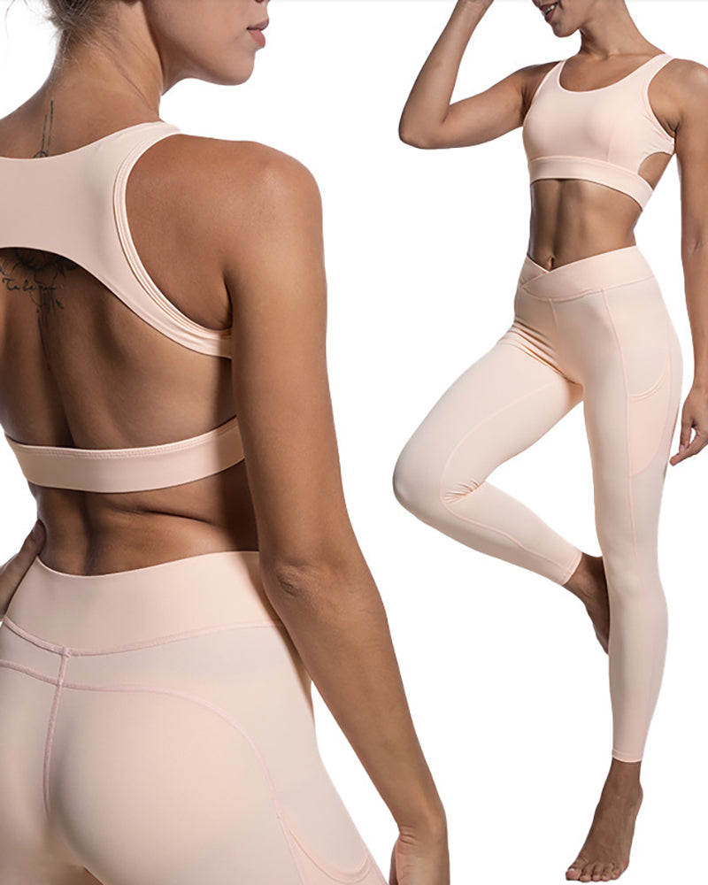 Ladies Fashion Fitness Bra Low Waist Sports Pants Set S-L Pants Sets