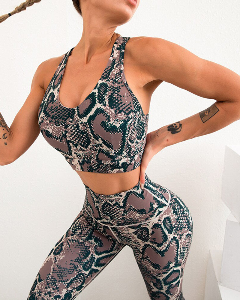 Snake Print Workout Suit for Fitness Yoga Set Women&