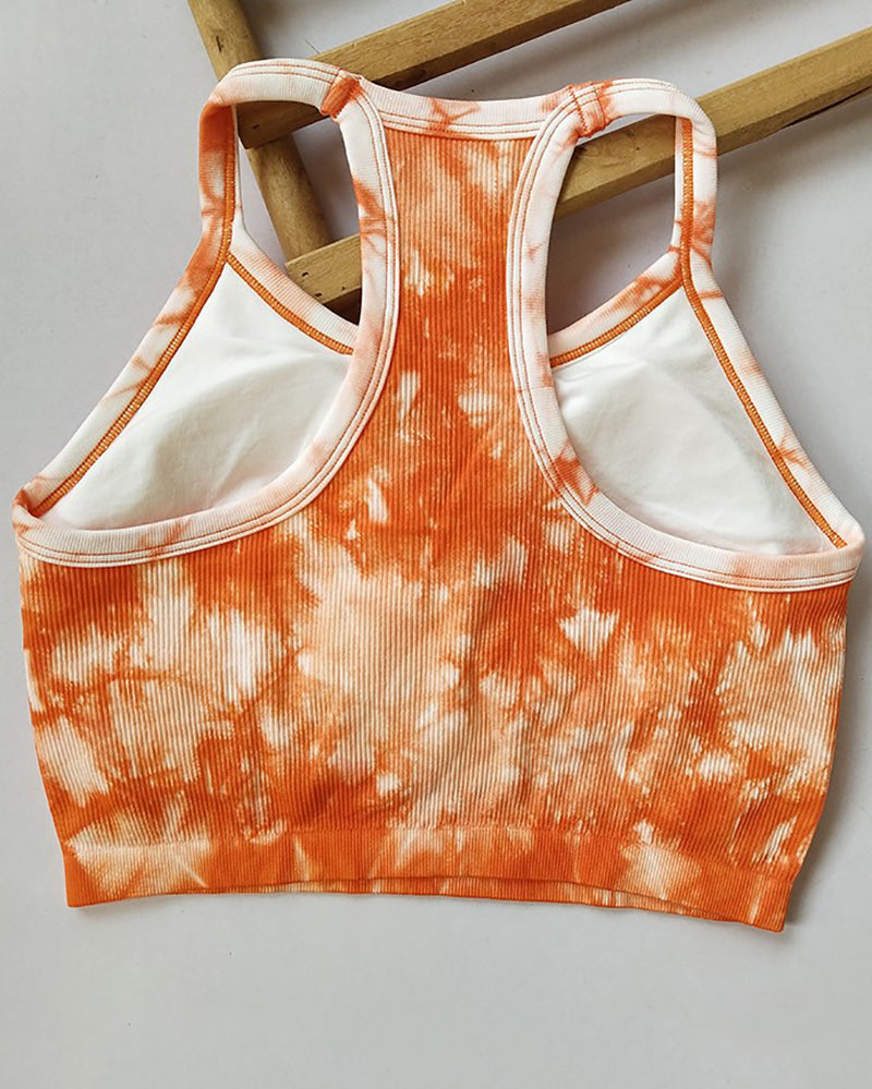 Women Halt Neck Fitness Tie Dye Sports Vest With Pad S-L