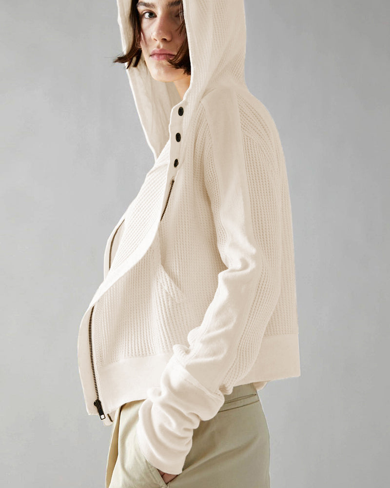 Women Hooded Long Sleeve Short Knit Coat S-XL