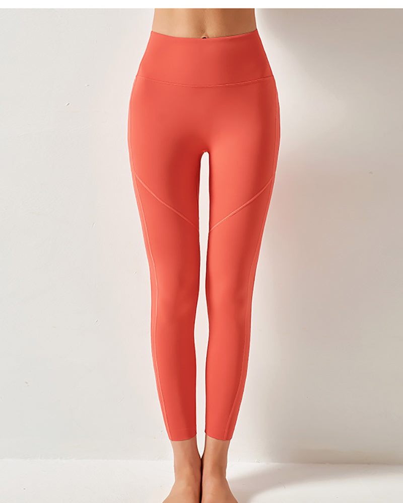 Women High Waist Side Pocket Hip Lift Yoga Tights Orange Blue Black White S-2XL