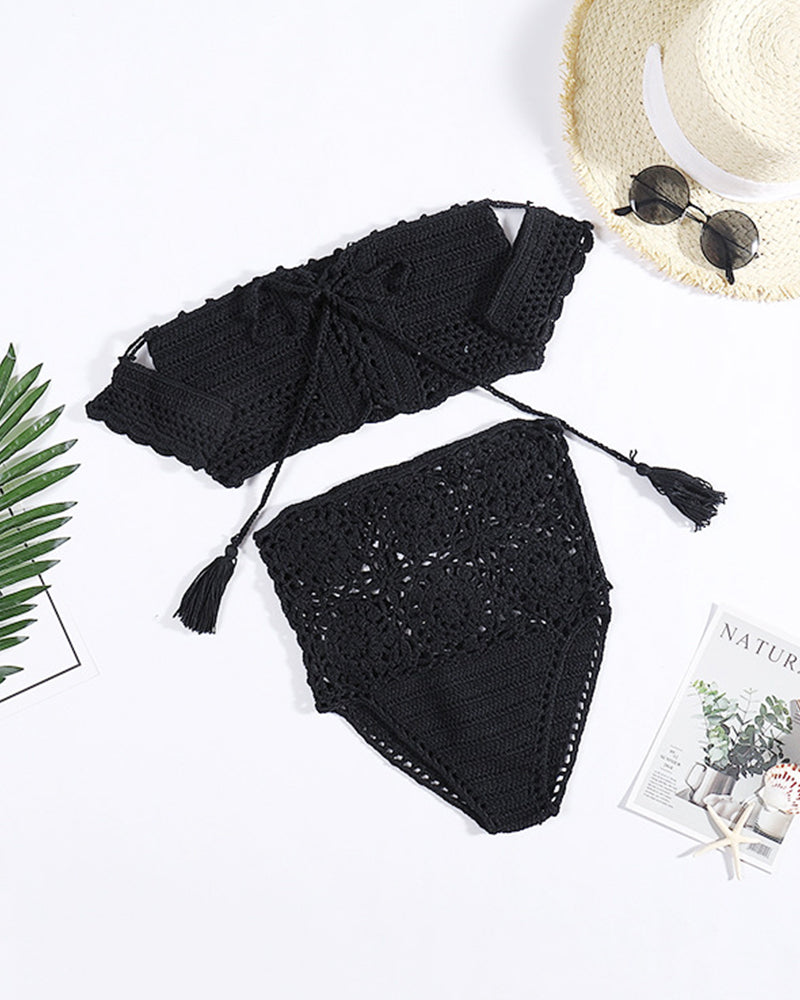 Swimsuit Women Crochet Hand Made Bikini Push Up High Waist Bathing Suit Beachwear Swimwear Biquini Beach Bikini OM25991