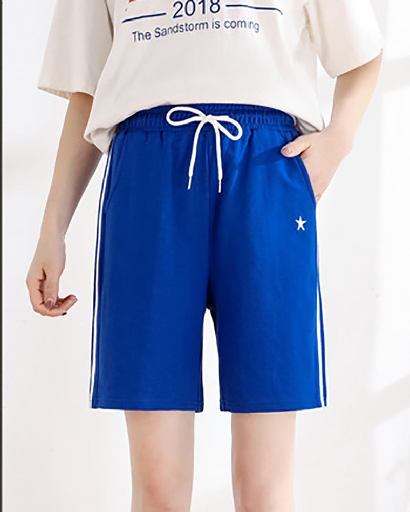 Women Shorts Knee-length Streetwear Leisure Solid Drawstring Loose Summer New Yoga Sport Five-point Pants