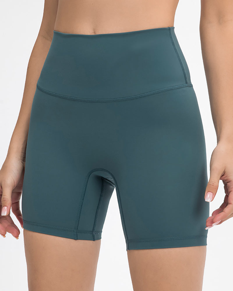 High Waist Inside Pocket Solid Color Women Running Shorts 4-12