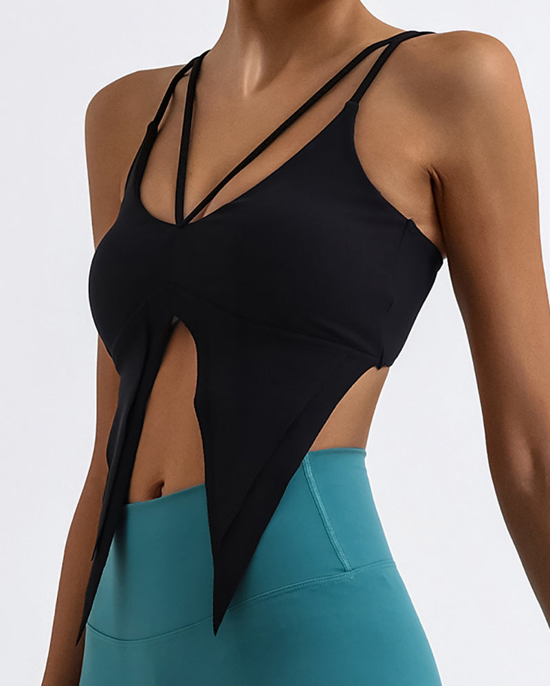 Trendy Strappy Irregular Quick Dry Sling Fitness Vest Yellow Blue Black S-L