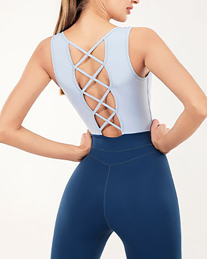 Cross Back Slim Line Aerial Yoga Jumpsuit Green Blue S-XL