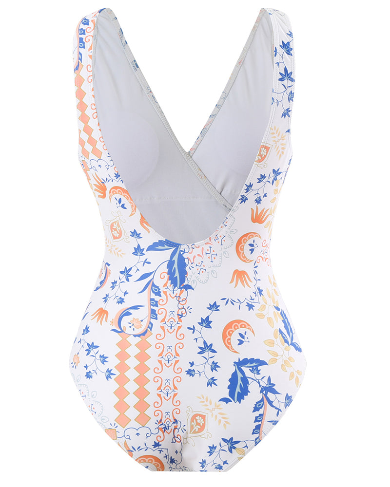 Boho Summer Sexy Printed V Neck Cover Up Two-piece Swimsuit S-XL