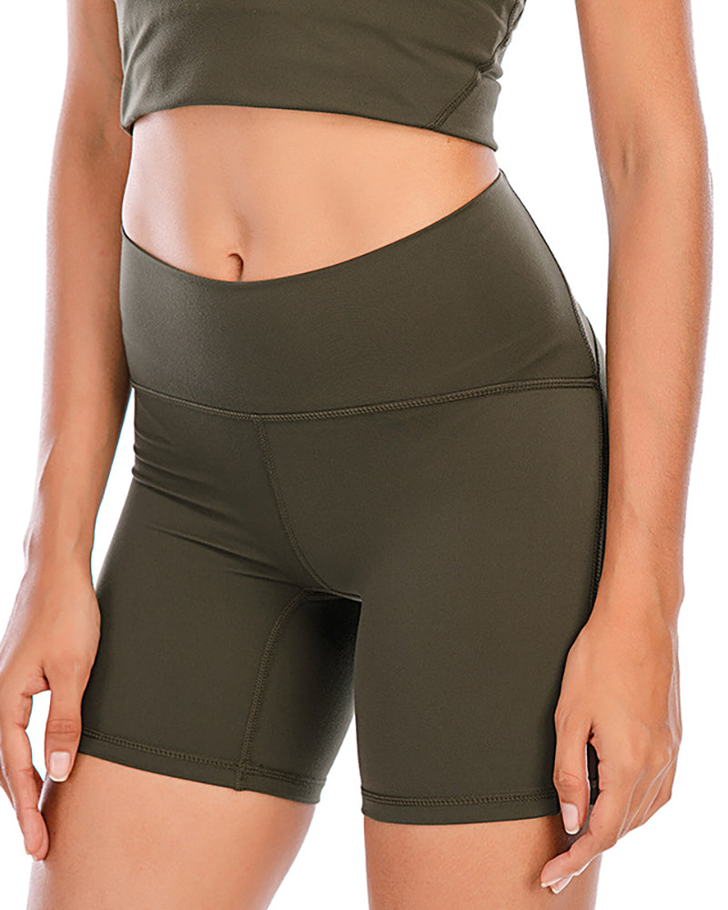 Nude Yoga Shorts Wear Tight-Fitting High-Waist Breathable Running Fitness Solid Color S-XXL