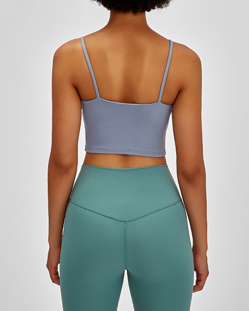 Women Solid Color Strap Sports Running Yoga Tops Vest S-XL