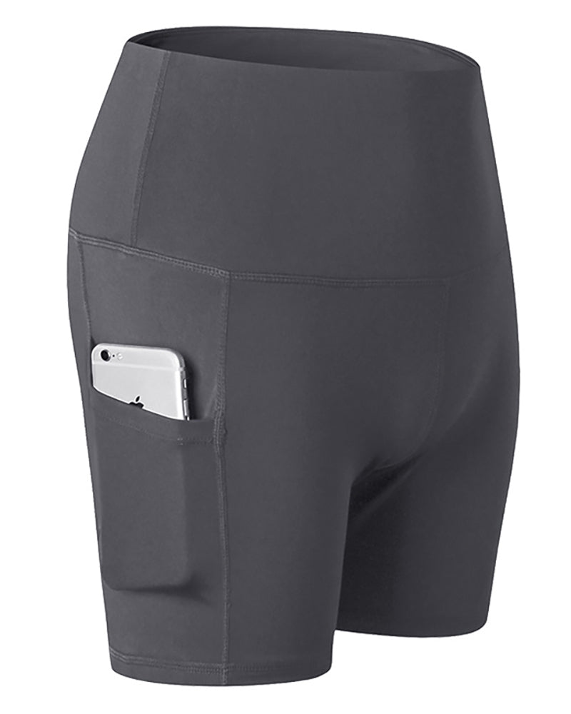 Women High Waist Side Pocket Running Wear Quick Dry Highly Elastic Yoga Bottoms Women Shorts Gray Black Wine Red Blue Navy Blue S-2XL