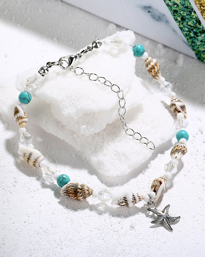 Beach Conch Rice Bead Yoga Anklet Bracelet Starfish Pendant Shell Crystal Bead Foot Ornament OM6326