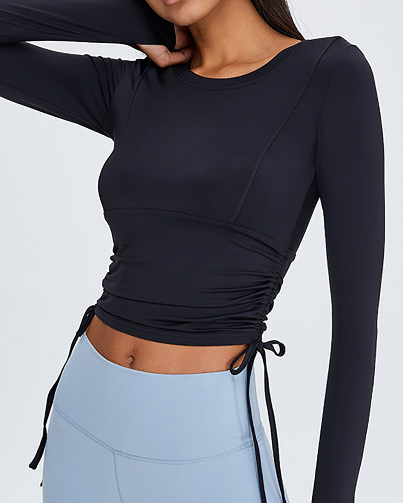 Lace at Both Sides Tight-Fitting Long Sleeve Yoga Top S-L