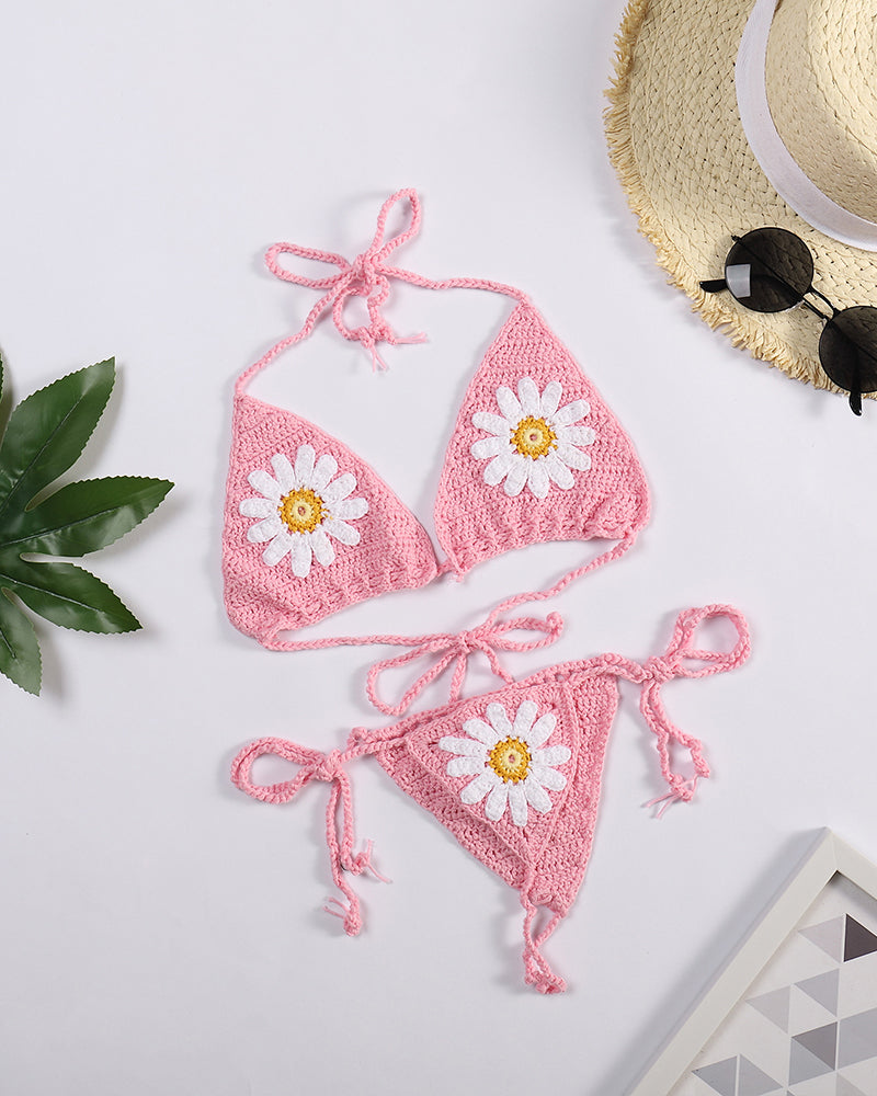 Handmade Crochet Flower Micro Bikini G Thong String Beach Micro Swimwear Sexy Lingerie Sets OM25987