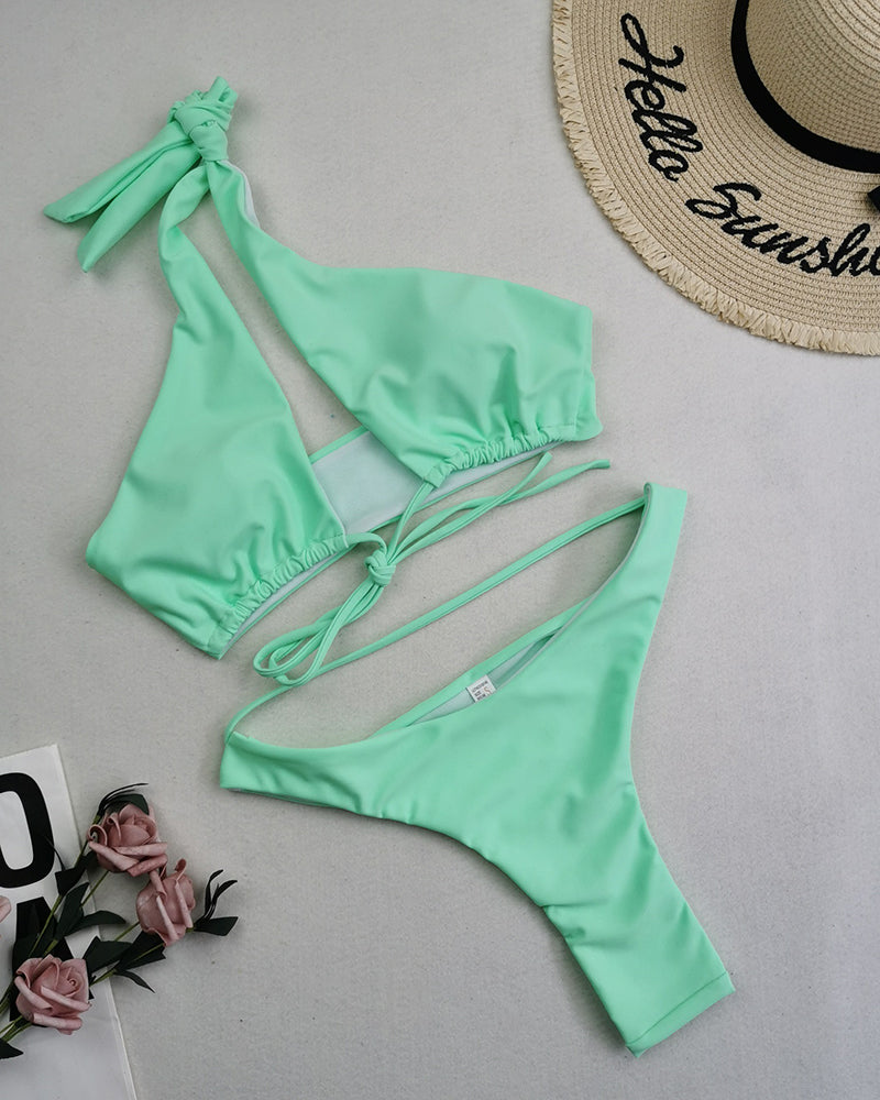 Ladies Fashion New Swimsuit Solid Color Sexy Two Piece Bikini Swimwear S-XL