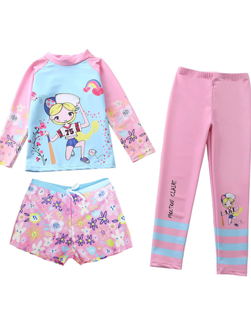 3 Piece Set Beach Swimwear For Kids Girls