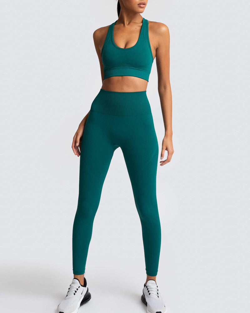 Seamless Slim Knit Sports Yoga Two-piece Sets S-L