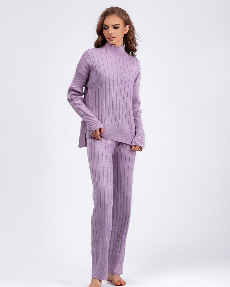 Autumn New High Neck Sweater Suit Warm Pullover Two Pieces Sets One Size