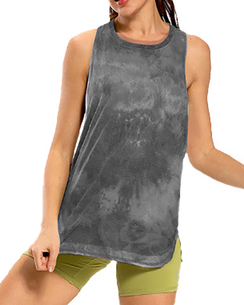 Women Tie Dye Loose Style Women Vest Sport Yoga Tops