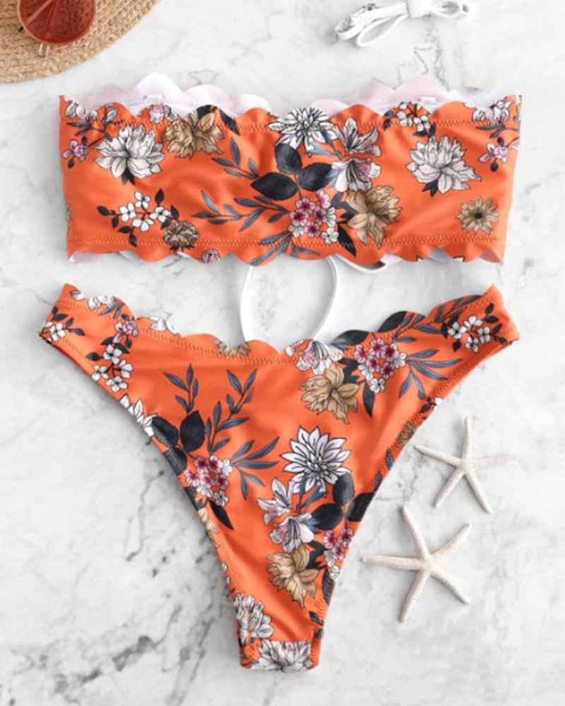 New Summer Florals Sleeveless Women bikini Two-piece Swimsuit Orange White Green S-L YY10203