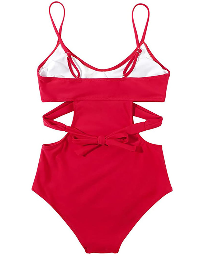 Halter Neck Hollow Out Criss Cross Women One-piece Swimsuit Red Green Black S-2XL