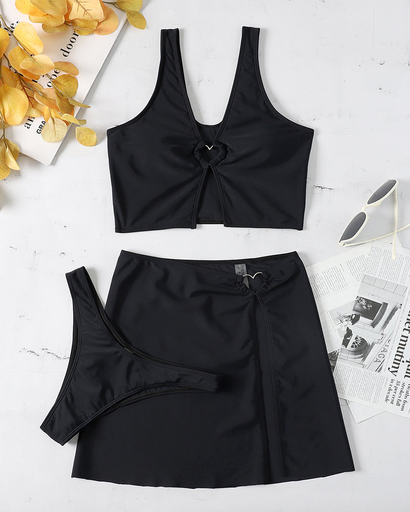 Love Heart Black Three Piece Swimsuit