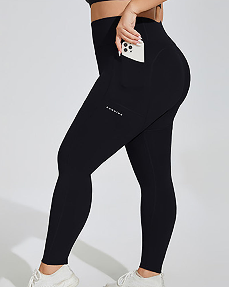 Women High Waist Side Pocket Plus Size Yoga Pants Leggings Gray Pink Black XL-4XL