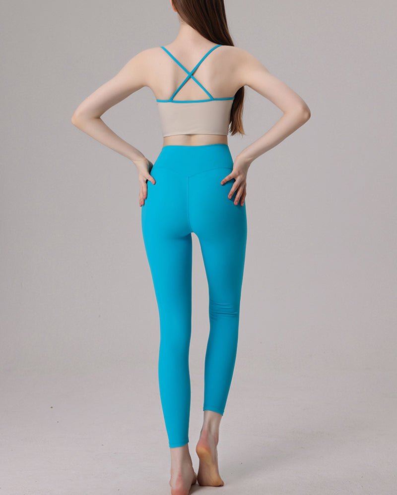 Women Ruched Sleeveless Yoga Two-piece Pants Sets S-L