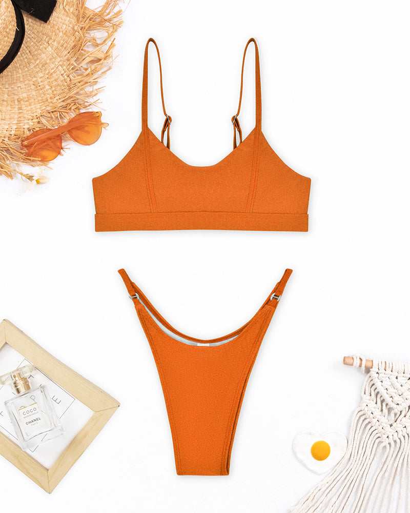 Sling Women High Cut Beach Bikinis Two Piece Swimwear Orange Yellow S-XL