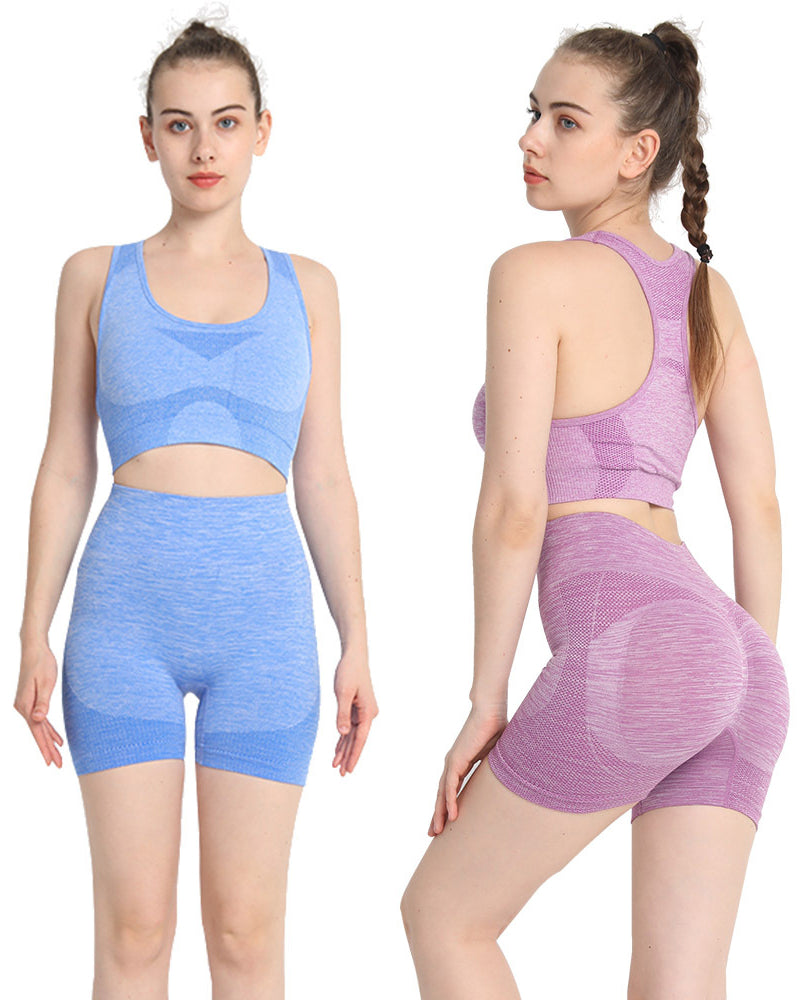 Women Sports Seamless Workout Yoga Two-piece Shorts Sets S-L