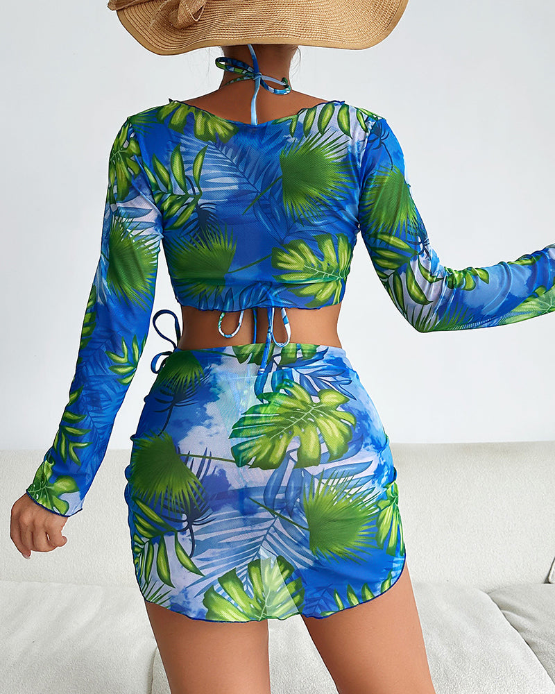 4 Piece Set Floral Printed Vacation Swimwear S-XL