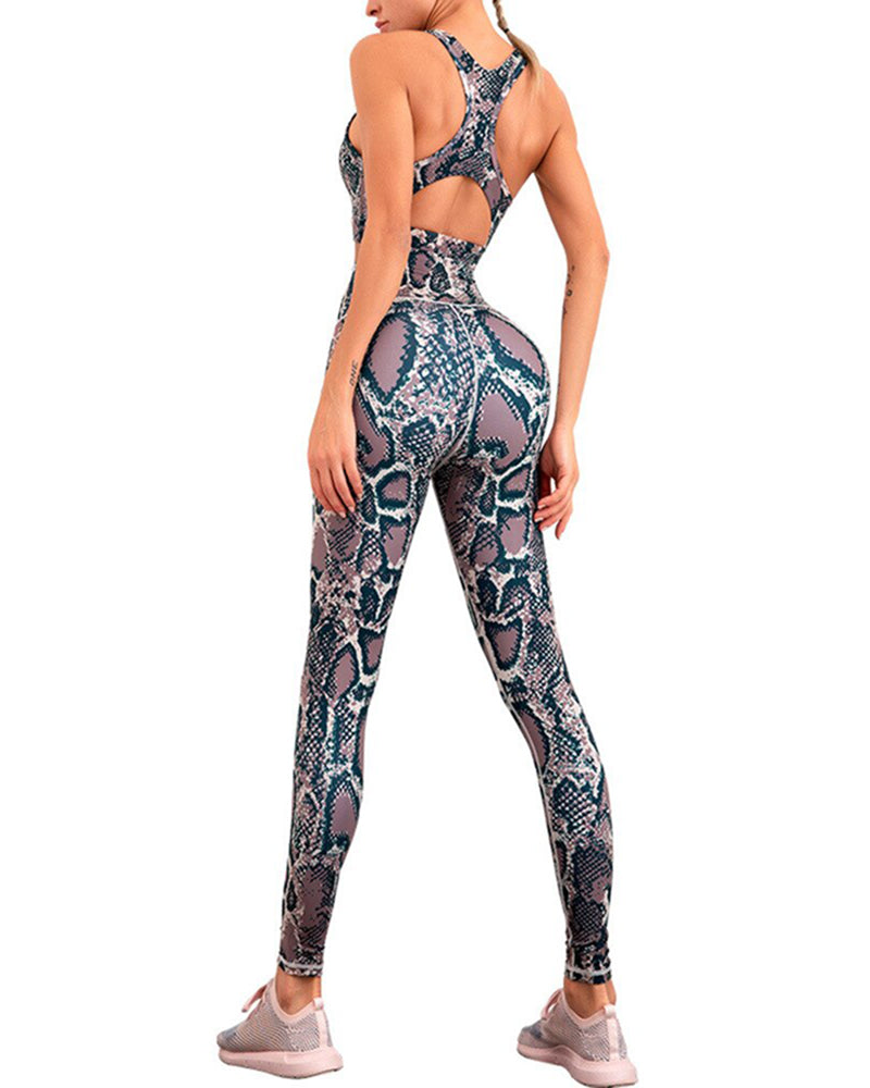 Snake Print Workout Suit for Fitness Yoga Pants Set Women&