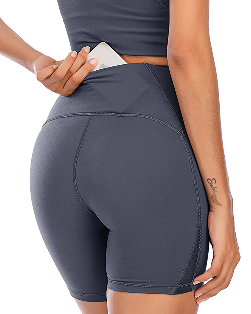 Nude Yoga Shorts Wear Tight-Fitting High-Waist Breathable Running Fitness Solid Color S-XXL