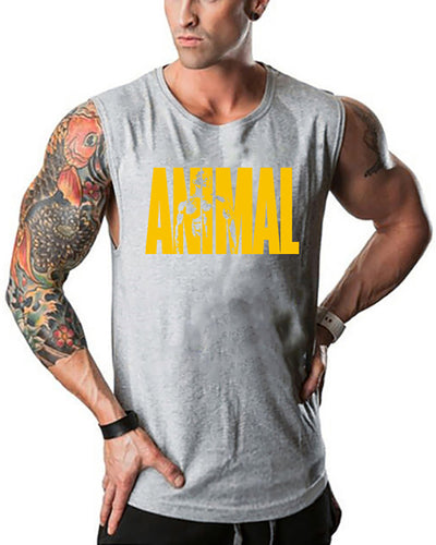 Summer Popular Animal Printed Breathable Men's Loose Running Sports Training Sleeveless T-shirt Vest White Red Gray Black Blue M-2XL