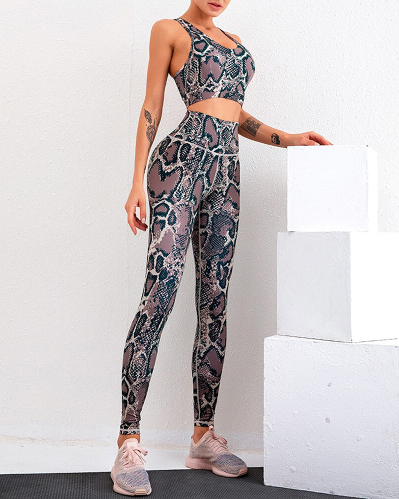 Snake Print Workout Suit for Fitness Yoga Pants Set Women&