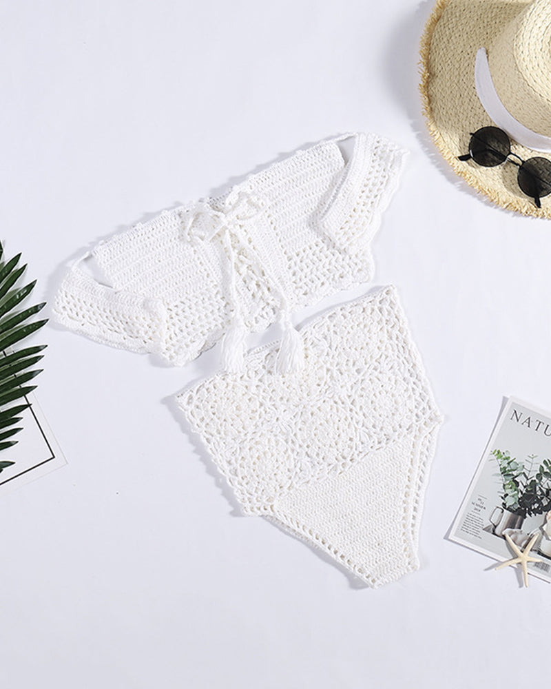 Swimsuit Women Crochet Hand Made Bikini Push Up High Waist Bathing Suit Beachwear Swimwear Biquini Beach Bikini OM25991