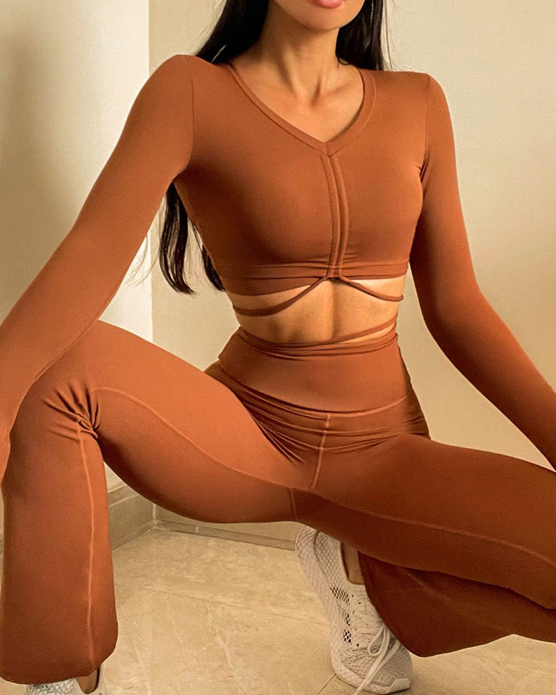 New Nylon Nude Feeling Tight Flared Pants Bra High Elastic Sports Bra Breathable Sweat-absorbing Yoga Wear Bra Shorts Long Sleeve Leggings S-L