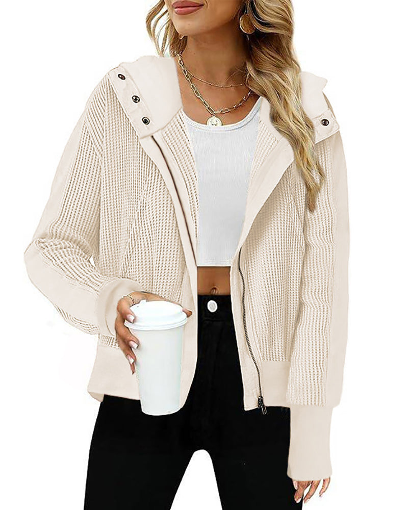 Women Hot Sale Hooded Long Sleeve Short Knit Coat S-XL