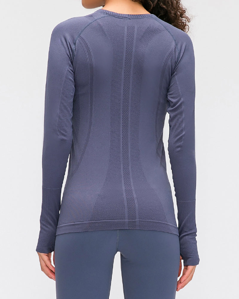 Women Long Sleeve O Neck Slim Breathable Sports Yoga Tops 4-12