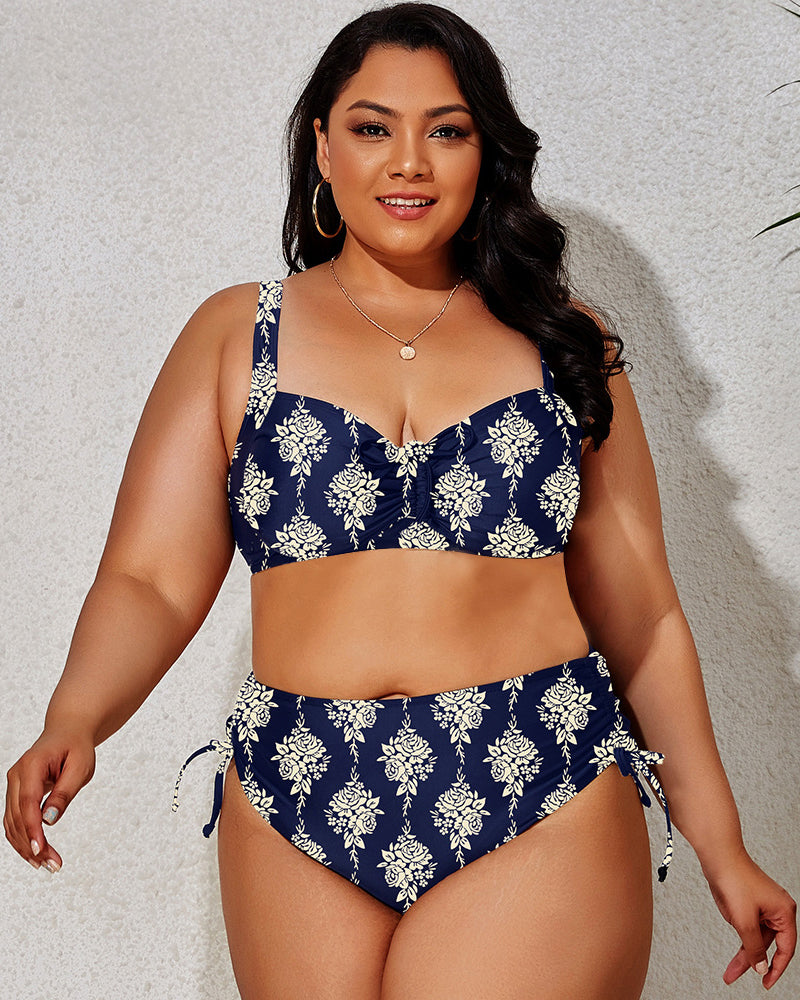 Wholesale Fashion Printed Women Two Pieces Plus Size Swimwear L-4XL