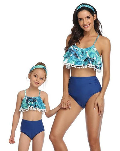 2020 New Design Beauty Floral Ruffle Strap Mom&Child Swimsuit S-XL