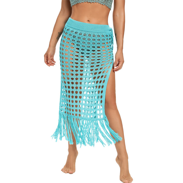 Crochet Bikini Maxi Knit Skirt Split Tassels Beachwear Women’s Swimwear Sexy Sheer Hollow Out Beach Summer Bikini Crochet Cover Up Skirts OM25966
