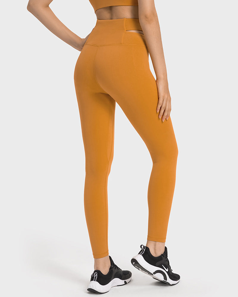 High Waist Hollow Out Criss Waist Sports Slim Pants Black Orange Green 4-12