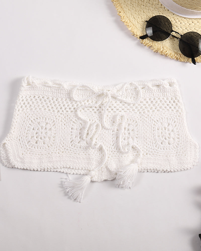 New Women Knit Crochet Shorts Beach Sexy Floral Hollow Out Shorts Ladies Summer Holiday Solid Slim Mini Short Bottoms OM26001