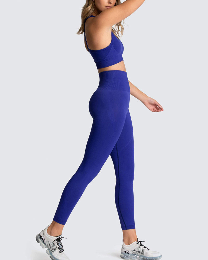 Seamless Slim Knit Sports Yoga Two-piece Sets S-L