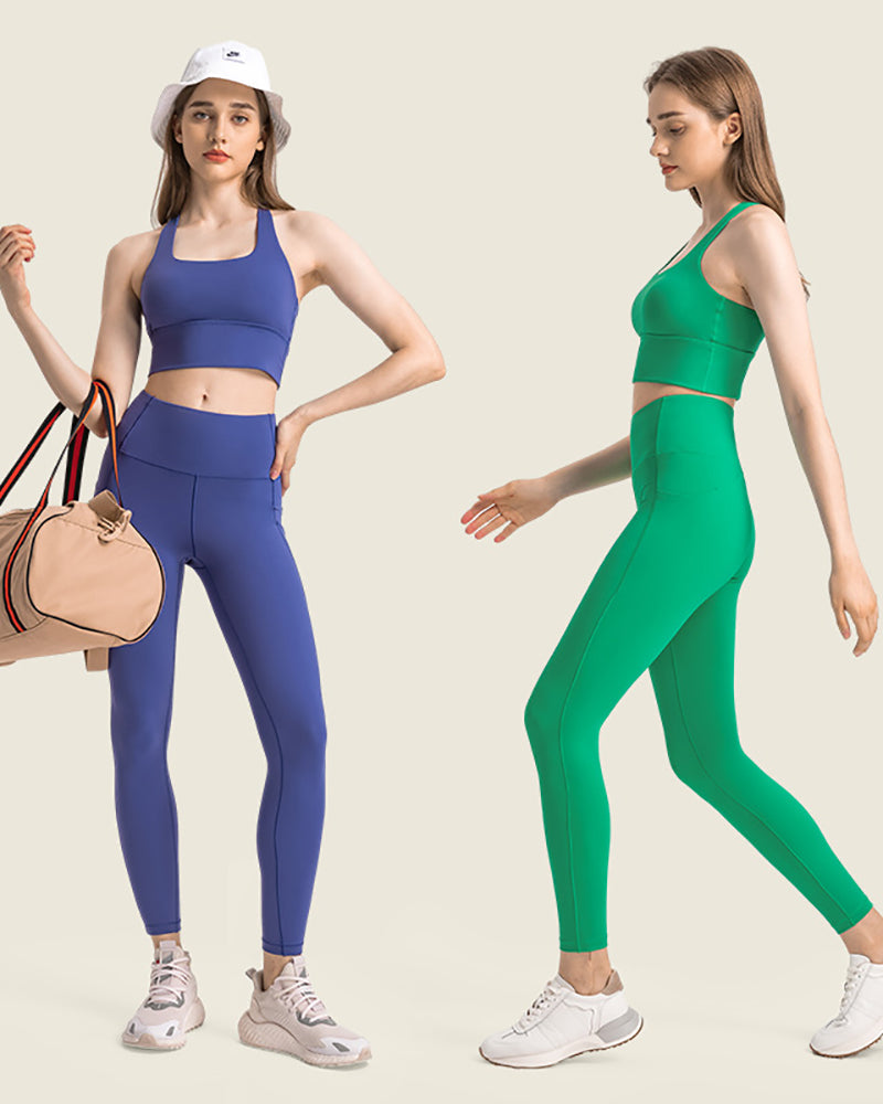 Women High Waist Hip Lift Side Pocket High Elastic Tight Pants Orange Green Black Blue 4-12