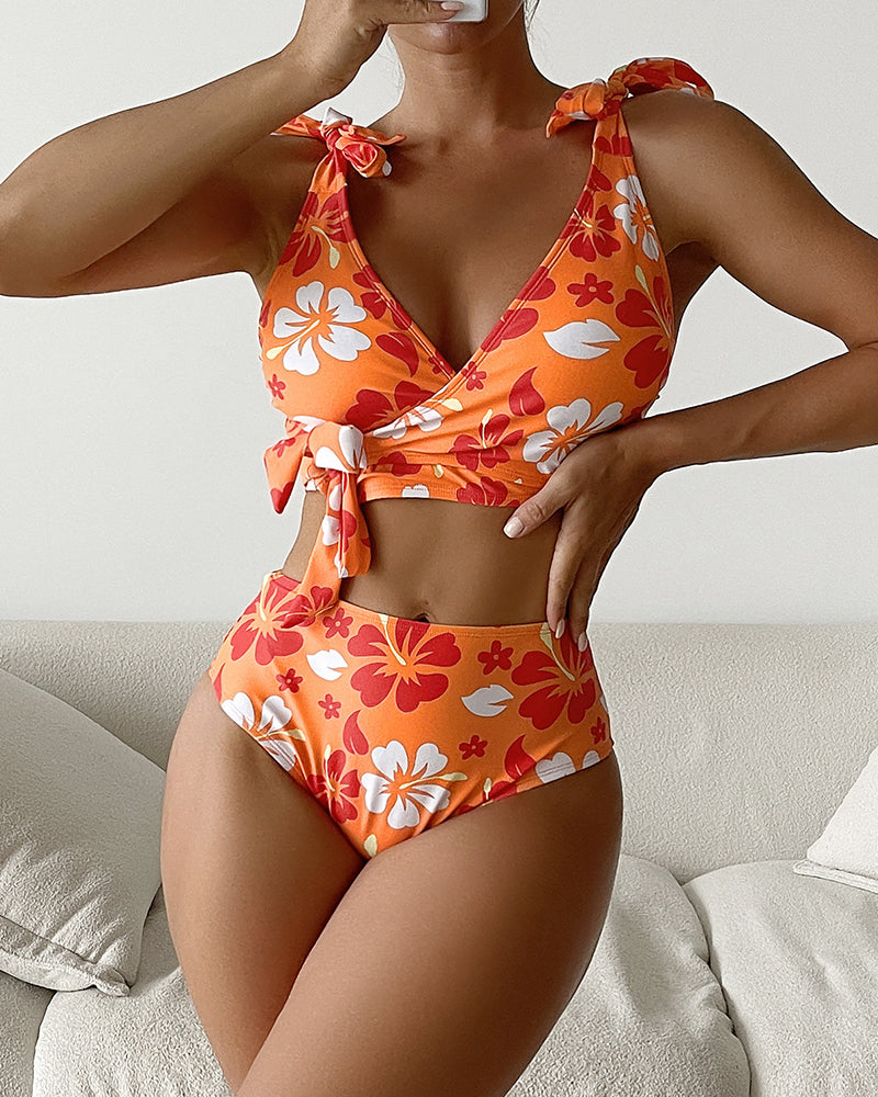 Flower Printed High Waist Women Colorful printed Sexy Swimwear S-L