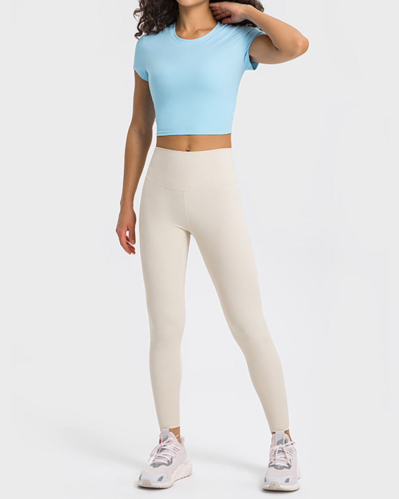 Women Short Sleeve O-Neck Slim Sports Yoga Tops 4-12