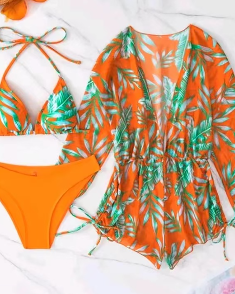 3 Piece Set Floral Printed Hot Beach Swimsuit S-XL